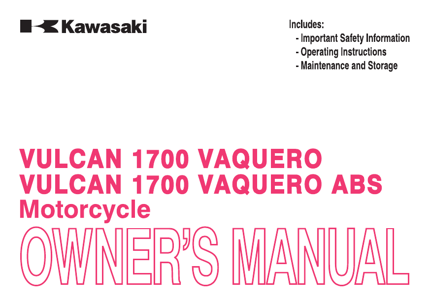 2014 Kawasaki Vulcan 1700 Vaquero, Vulcan 1700 Vaquero ABS owner´s manual Preview image 1