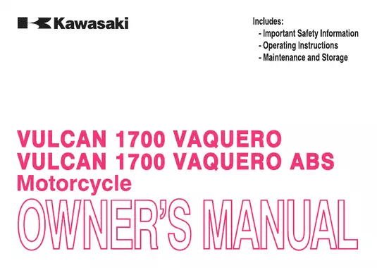2014 Kawasaki Vulcan 1700 Vaquero, Vulcan 1700 Vaquero ABS owner´s manual
