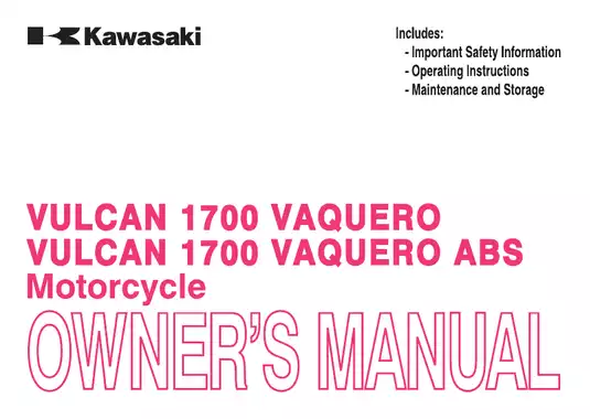 Kawasaki Vulcan 1700 Vaquero Owner's Manual - Comprehensive Guide