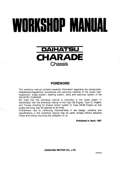 1983–1993 Daihatsu Charade Workshop Manual (P/N WR-00000)