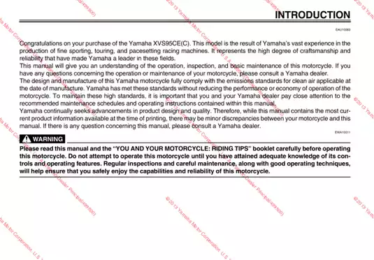 Yamaha XVS950 Motorcycle Owner's Manual - Comprehensive Digital Guide Preview image 3