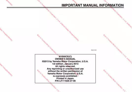 Yamaha XVS950 Motorcycle Owner's Manual - Comprehensive Digital Guide Preview image 5