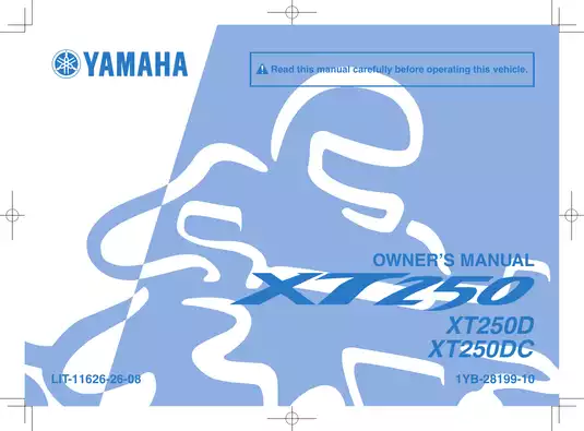 2013 Yamaha XT250, XT250D, XT250DC owners manual