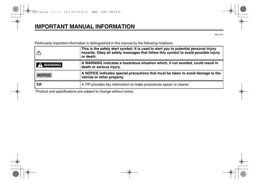 2013 Yamaha XT250, XT250D, XT250DC owners manual Preview image 4