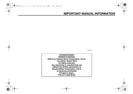 2013 Yamaha XT250, XT250D, XT250DC owners manual Preview image 5