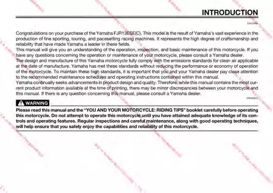 Yamaha FUR13ESE(C) Motorcycle Owner's Manual - Comprehensive Guide for Safe Operation and Maintenance Preview image 3