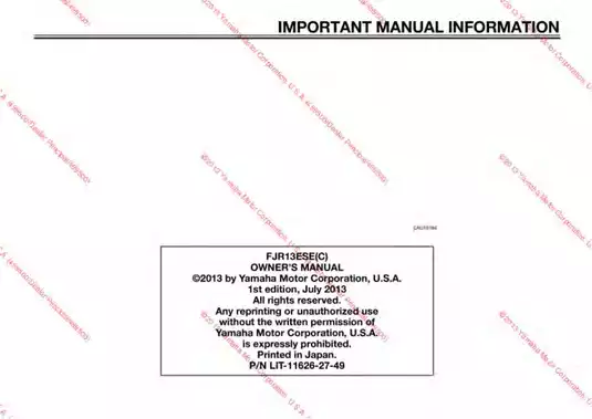 2014 Yamaha FJR 1300 ES owners manual Preview image 5