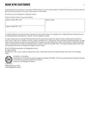 KTM 250 SX-F Owner's Manual (2013) - Comprehensive Guide for Optimal Performance Preview image 3