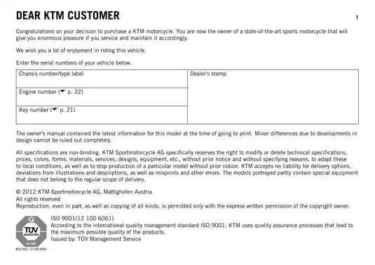 KTM 690 Duke Owner's Manual (2013): Complete Guide to Maintenance and Operation Preview image 3