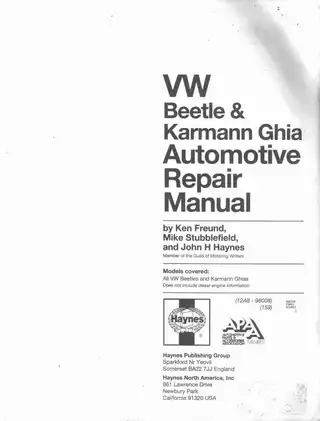 1954-1979 VW Volkswagen Beetle, Karmann Ghia repair manual Preview image 2