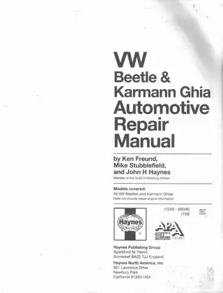 Volkswagen Beetle and Karmann Ghia Automotive Repair Manual (1954-1979) Preview image 2