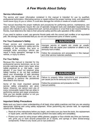 Comprehensive Service Manual for Honda Motorcycles (1996-2000) - Safety, Maintenance & Repair