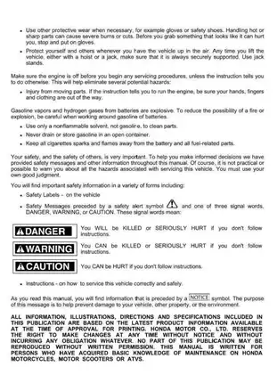 Comprehensive Service Manual for Honda Motorcycles (1996-2000) - Safety, Maintenance & Repair Preview image 2
