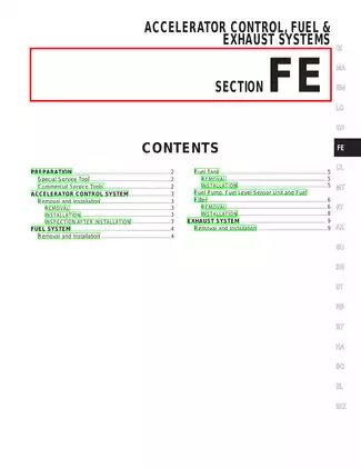 2002-2003 Nissan Maxima Accelerator Control, Fuel & Exhaust Systems manual Preview image 1