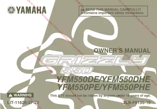 Yamaha YFM5S0D ATV Owner's Manual - Complete Guide to Safety and Maintenance