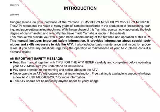 Yamaha YFM5S0D ATV Owner's Manual - Complete Guide to Safety and Maintenance Preview image 3