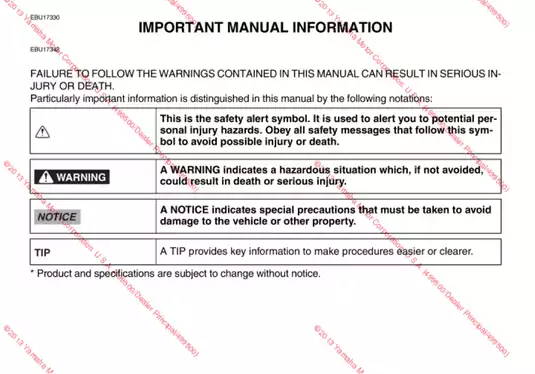 2014 Yamaha Grizzly 550 FI Auto 4x4 EPS owners manual Preview image 4