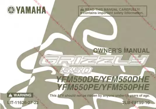 2014 Yamaha Motor Corporation, Ltd Grizzly 550 FI Auto 4x4 owners manual Preview image 1