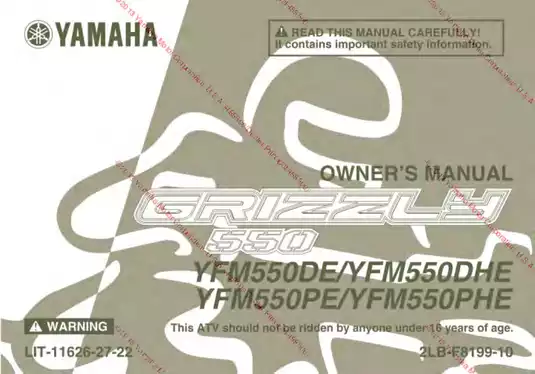 Yamaha YFMS50DE/YFMS50DHE ATV Owner's Manual - 2013 Edition