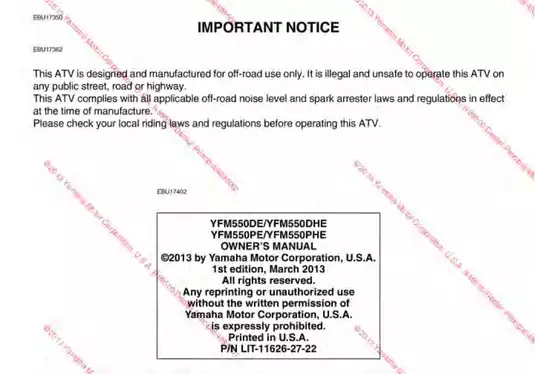 Yamaha YFMS50DE/YFMS50DHE ATV Owner's Manual - 2013 Edition Preview image 5