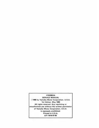 Yamaha YFM350XA Warrior ATV Service Manual (1990 Edition) Preview image 2