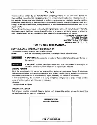 Yamaha YFM350FW Service Manual & Guide for Mechanics Preview image 3