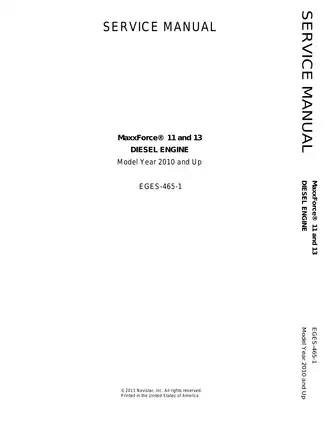 2010 ownards Navistar Maxxforce 11, Maxxforce 13 diesel engine service manual Preview image 1