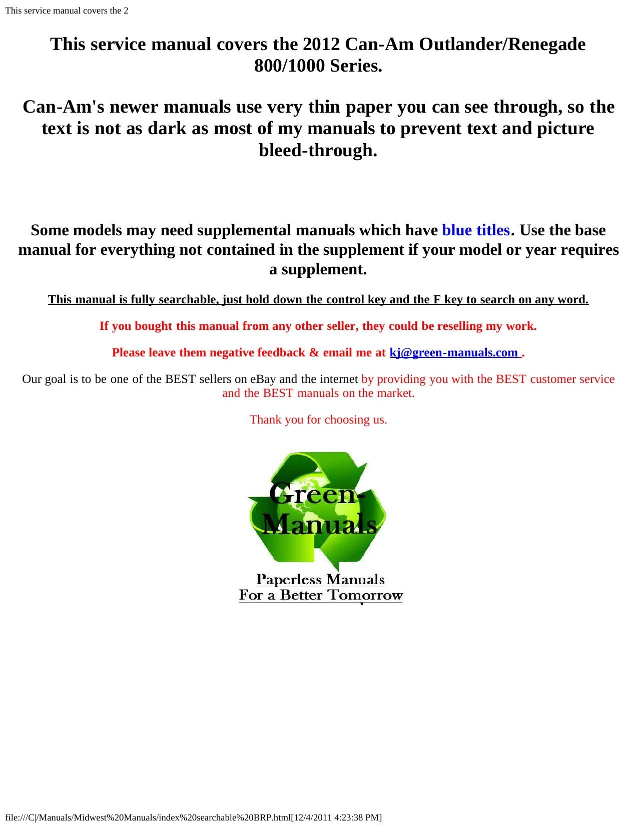 2012 Can-Am Outlander/Renegade 800/1000 Series Service Manual