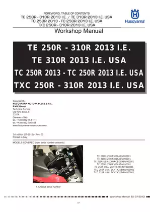 Husqvarna TE 250R, 310R, TC 250R, TXC 250R 2013 Workshop Manual Preview image 3