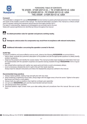 Husqvarna TE 250R, 310R, TC 250R, TXC 250R 2013 Workshop Manual Preview image 4