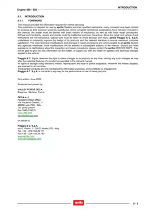 Complete Service Manual for Aprilia Engine 450-550 Preview image 3