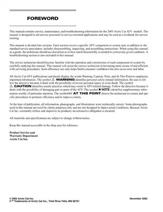 2003 Arctic Cat ATV Service Manual for Enhanced Performance and Maintenance Preview image 2