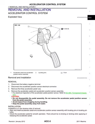 2011 Nissan Maxima A35 series Accelerator Control System manual Preview image 3