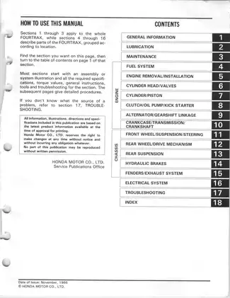 Honda Fourtrax TRX 250 Repair and Service Manual (1986) Preview image 3