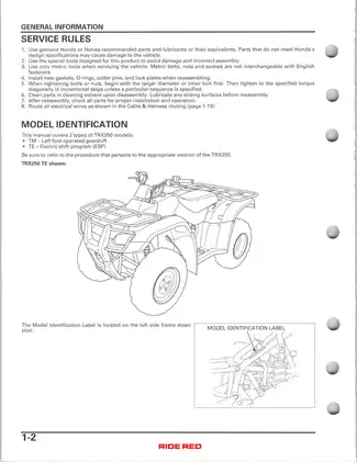 2005-2011 Honda Recon 250, TRX 250 TE / TM manual Preview image 5