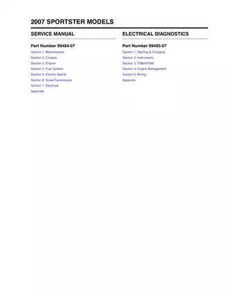 2007 Harley-Davidson Sportster Service Manual - Comprehensive Guide with Electrical Diagnostics and Maintenance Procedures