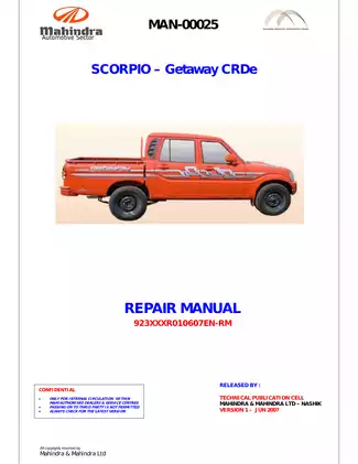 Mahindra Scorpio Getaway CRDe Repair Manual (2007)