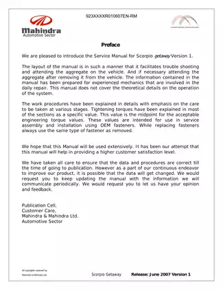 Mahindra Scorpio Getaway CRDe Repair Manual (2007) Preview image 2