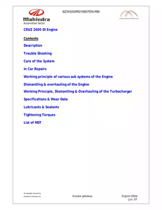 Mahindra Scorpio Getaway CRDe Repair Manual (2007) Preview image 3