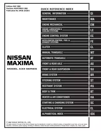 2003 Nissan Maxima, Maxima QX A33 series manual Preview image 1