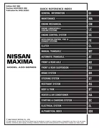 2003 Nissan Maxima, Maxima QX A33 series manual