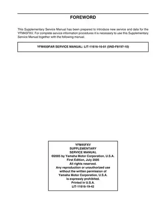 Yamaha YFM45FXV 2005 Supplementary Service Manual for ATV Maintenance and Repair Preview image 3