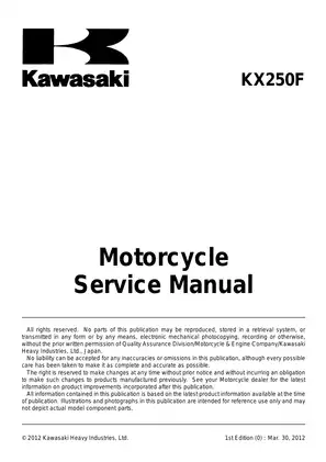 2013 Kawasaki KX250F, KX250ZD service manual Preview image 5