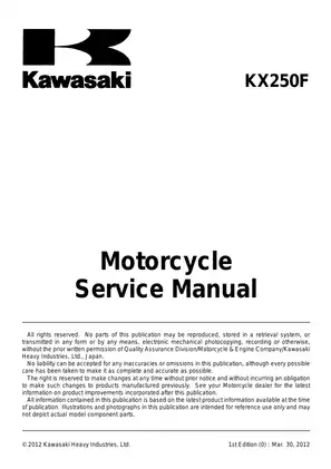 Kawasaki KX250F Motorcycle Service Manual - Complete Guide Preview image 5