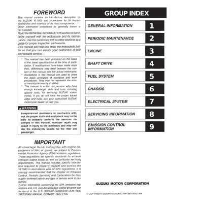 2005–2009 Suzuki VL 1500 Intruder, Boulevard, C90, C90T Service Manual (P/N 99011-10F61-03A)