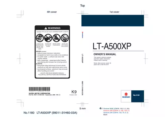 2009-2014 Suzuki LT-A500XP KingQuad owner´s manual Preview image 1