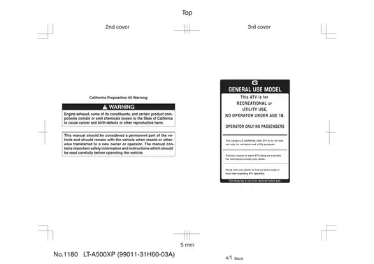 2009-2014 Suzuki LT-A500XP KingQuad owner´s manual Preview image 2