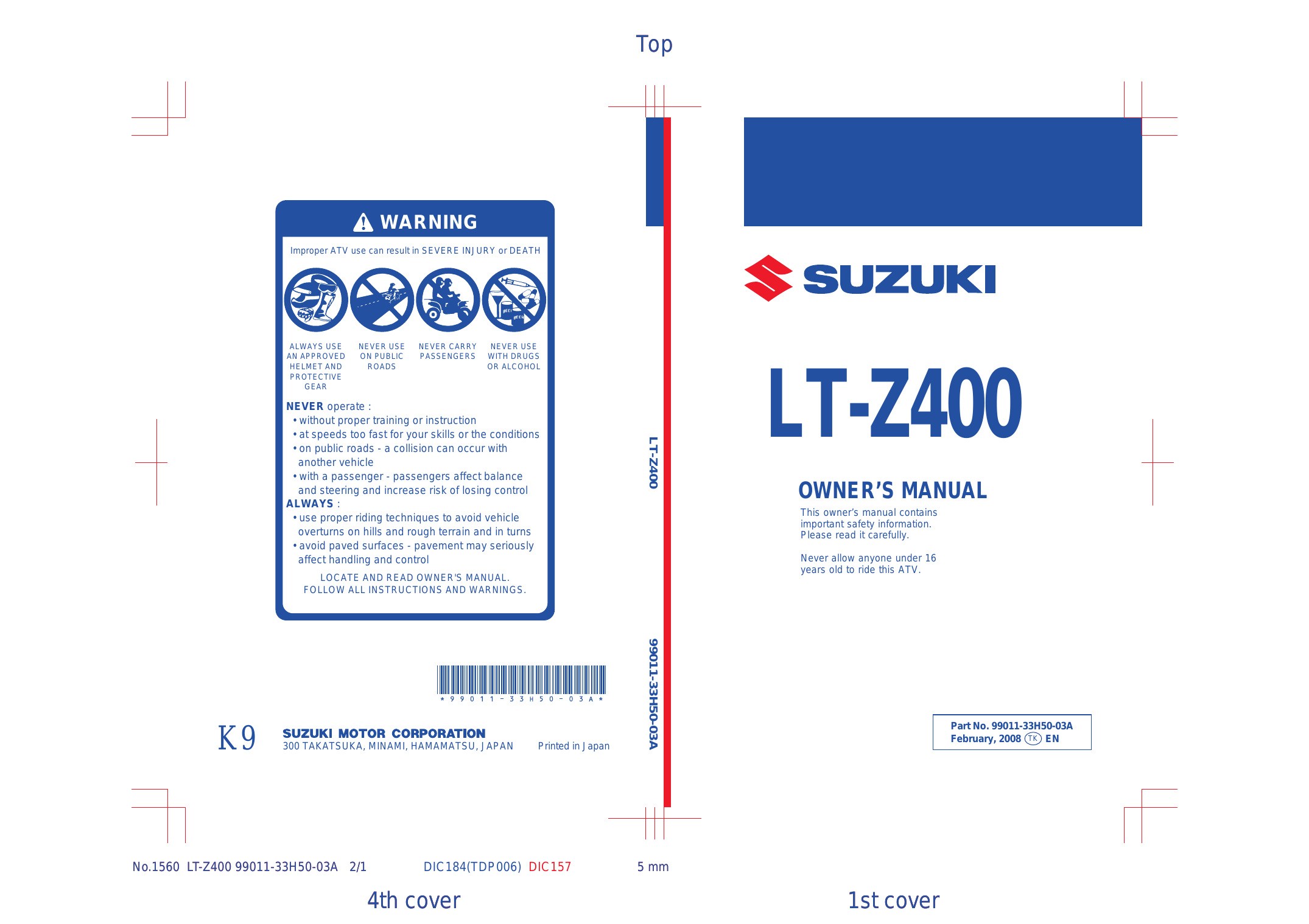 2009-2014 Suzuki LT-Z400 QuadSport service manual Preview image 1
