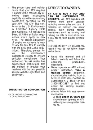 2009-2014 Suzuki LT-Z400 QuadSport owner´s manual Preview image 5